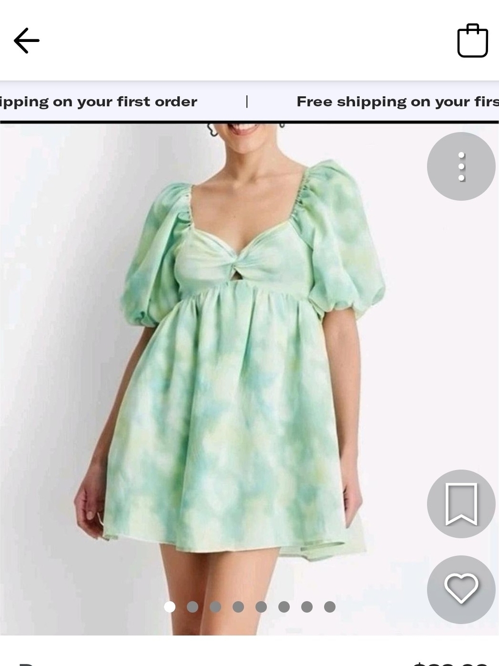 Mint Tie-Dye Puff Sleeve Mini Dress with Sweetheart Neckline
